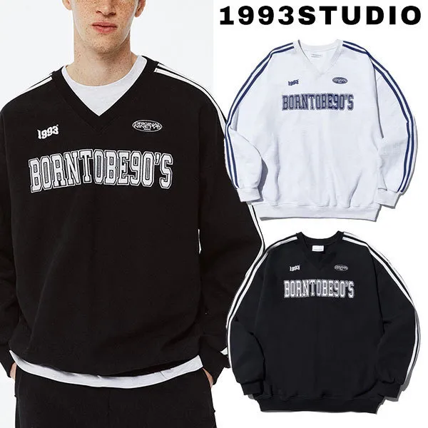 1993studio  |Unisex Sweat Street Style V-Neck Bi-color Long Sleeves