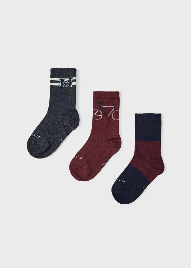 3 socks set for boy - Plum