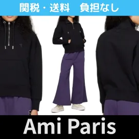 AMI PARIS  |Unisex Street Style Long Sleeves Plain Cotton High-Neck