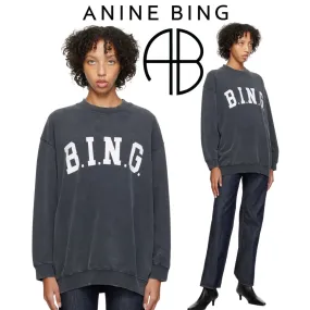 ANINE BING  |Crew Neck Unisex Street Style Long Sleeves Plain Cotton