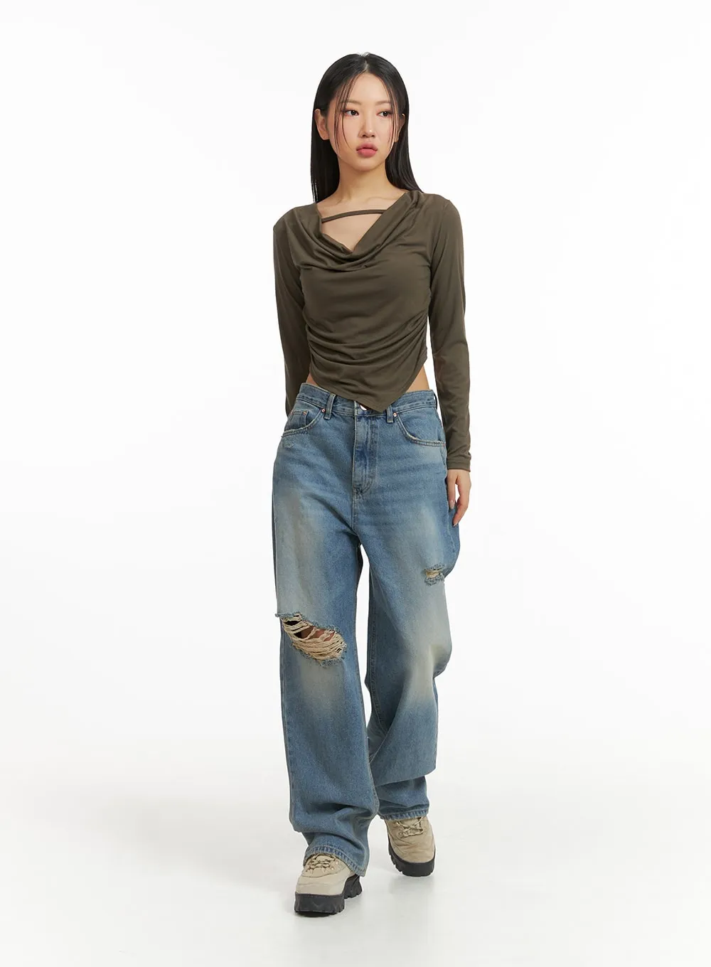 Asymmetrical Draped Crop Top CJ426