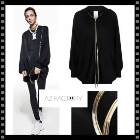 AZ Factory  |Unisex Street Style Long Sleeves Chain Plain Long Oversized