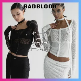 BADBLOOD  |Lace-up Casual Style Street Style Long Sleeves Lace Logo