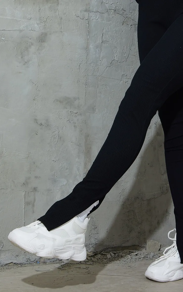 Black Brushed Rib Split Hem Leggings