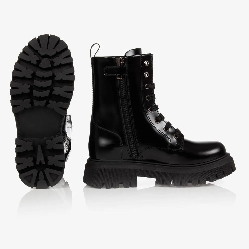 Black Leather Lace-Up Boots