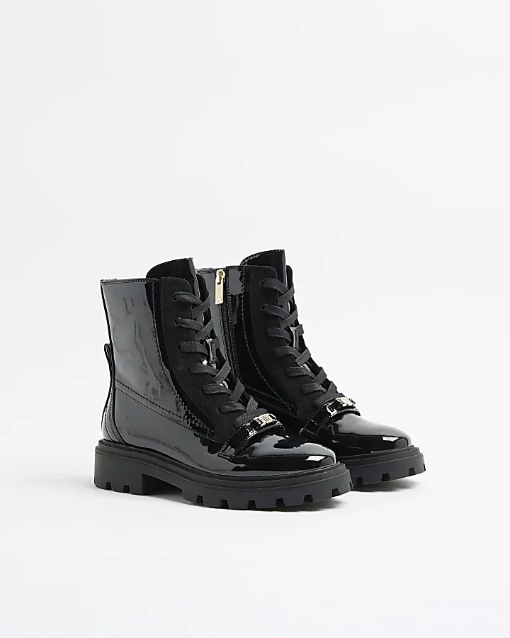 Black Patent Lace Up Boots