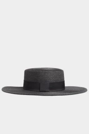 Black Straw Wide Brim Boater Hat