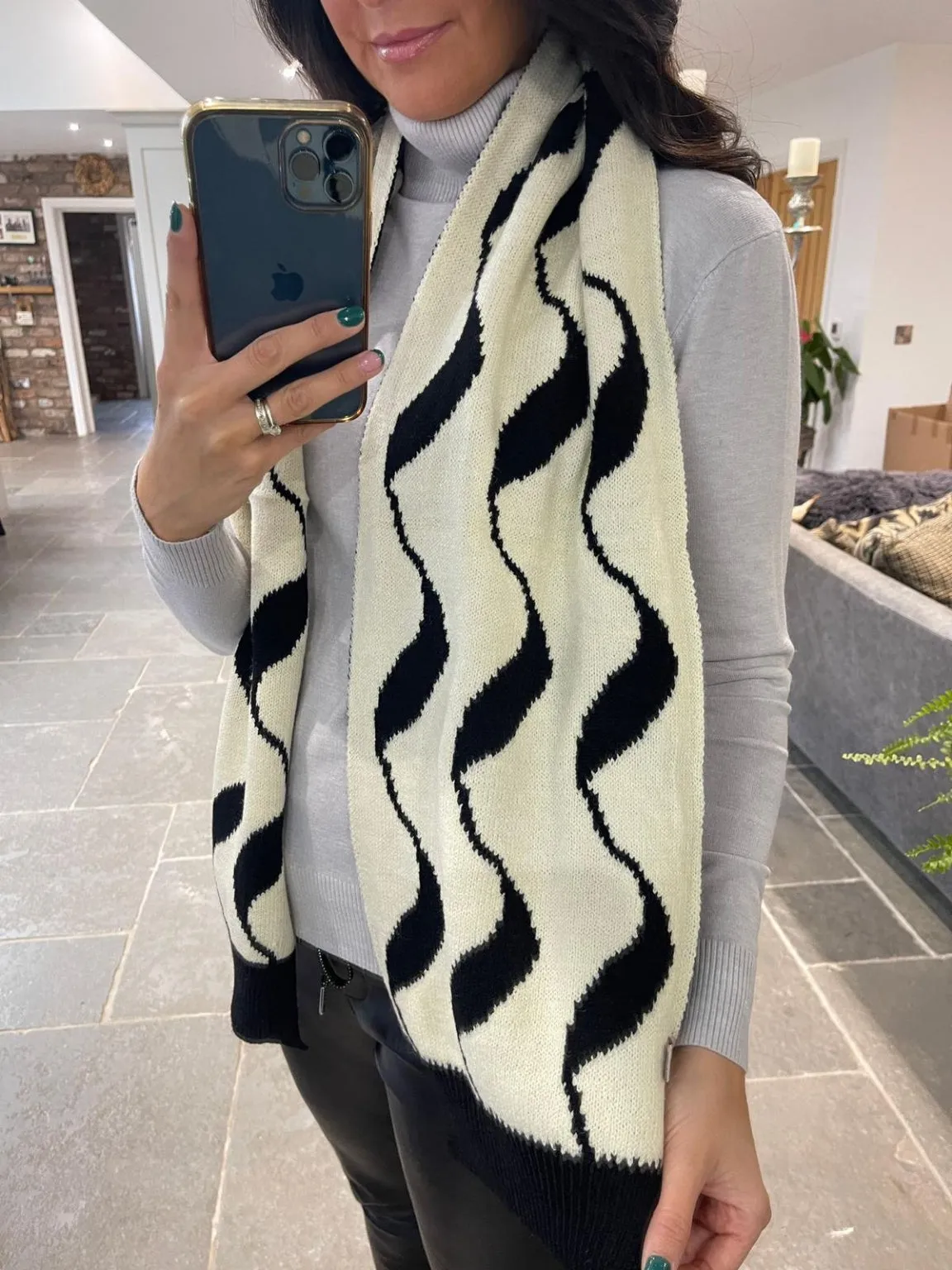 Black White Swirl Reversible Scarf