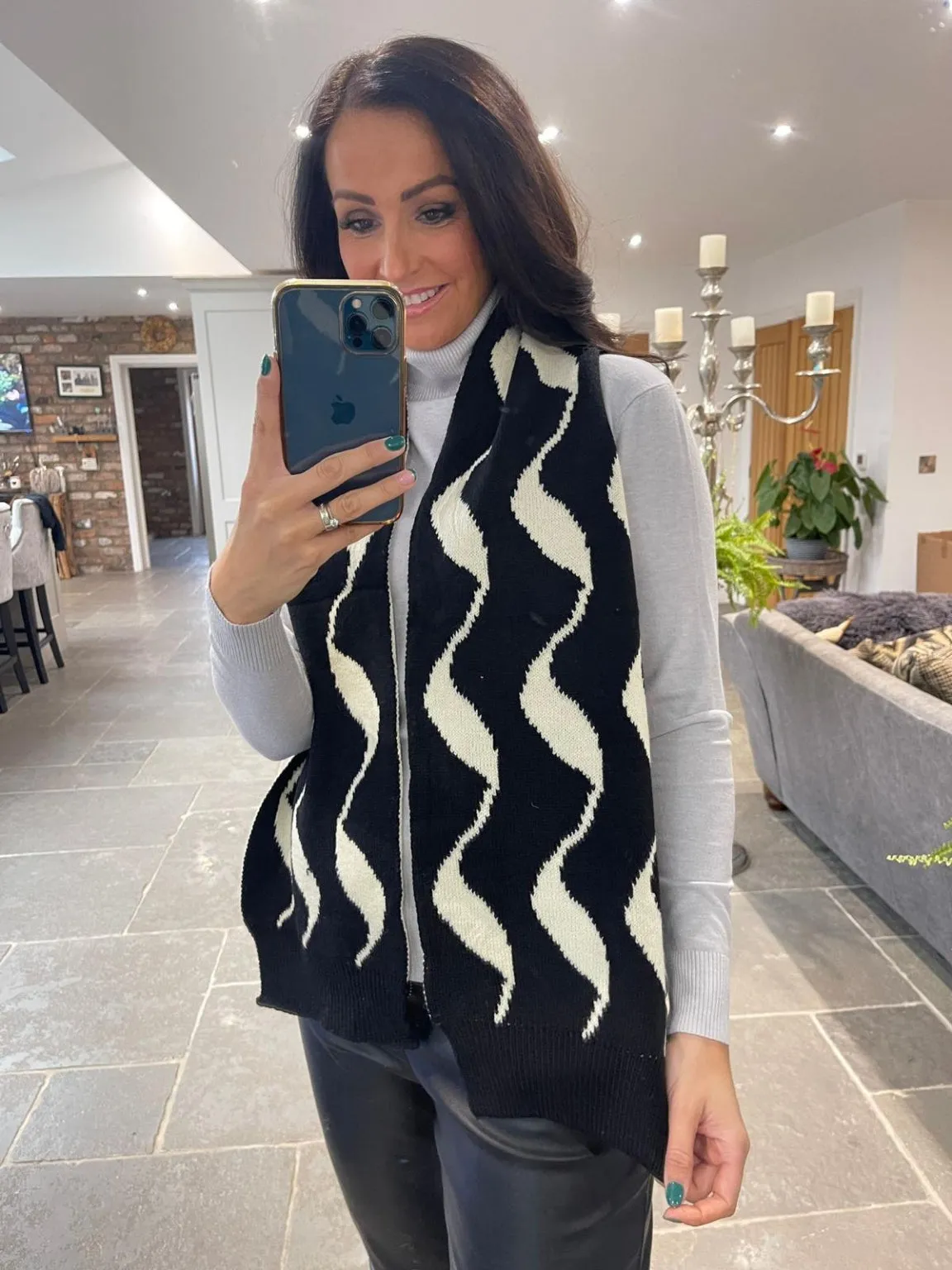 Black White Swirl Reversible Scarf