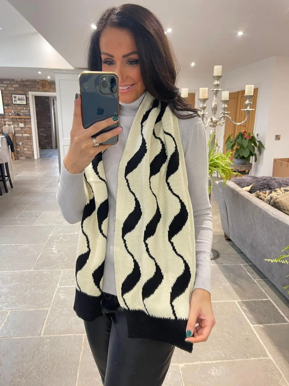 Black White Swirl Reversible Scarf