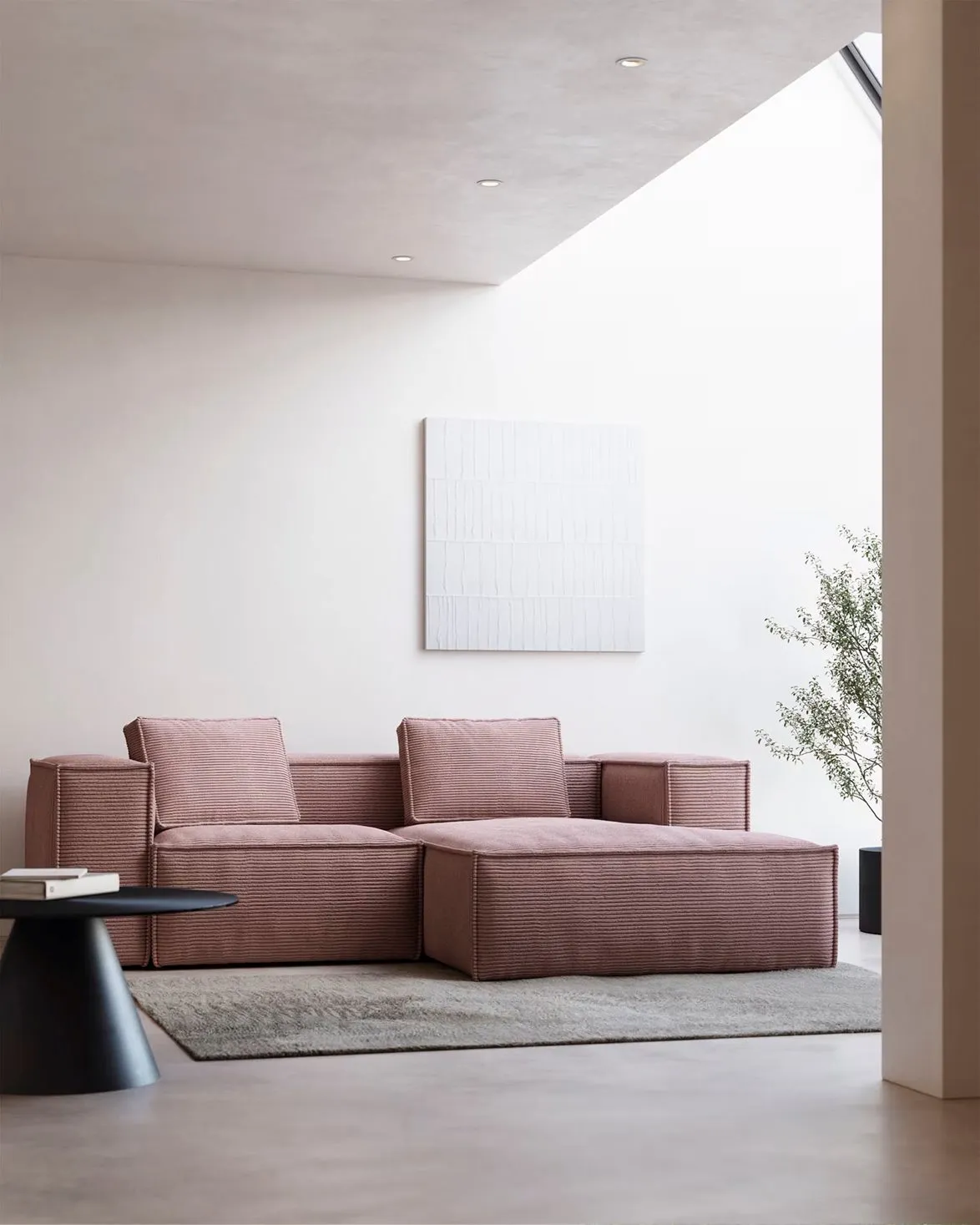 Blok 2-Seater Right Lounge Sofa Corduroy Light Pink