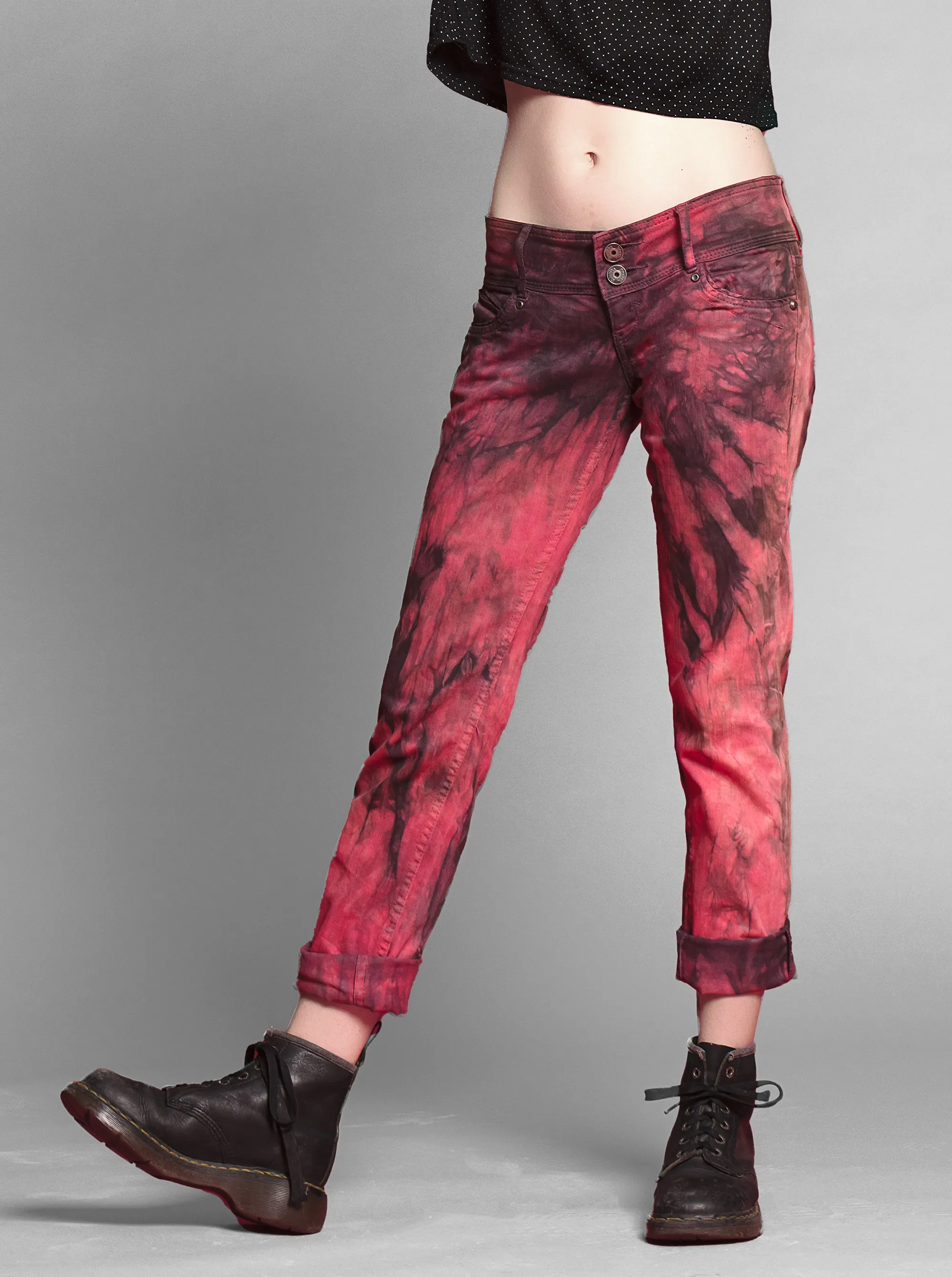 Blood red & black skinny jeans | Size M