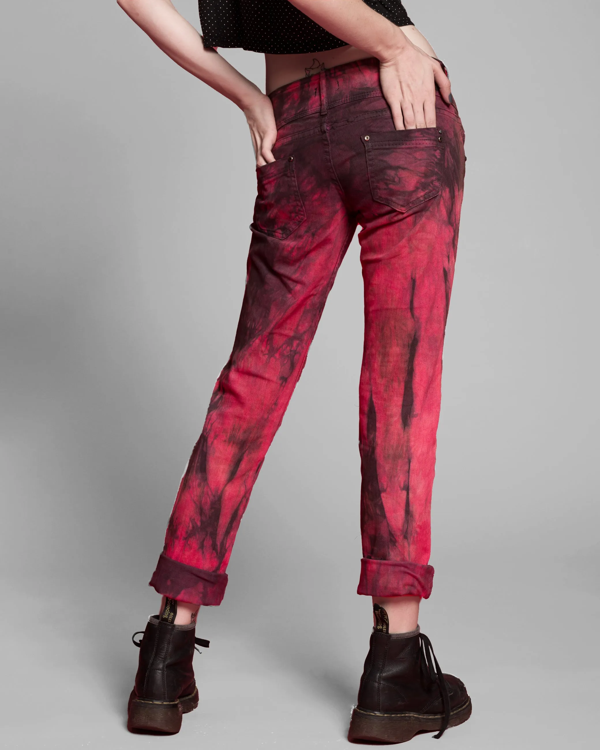 Blood red & black skinny jeans | Size M