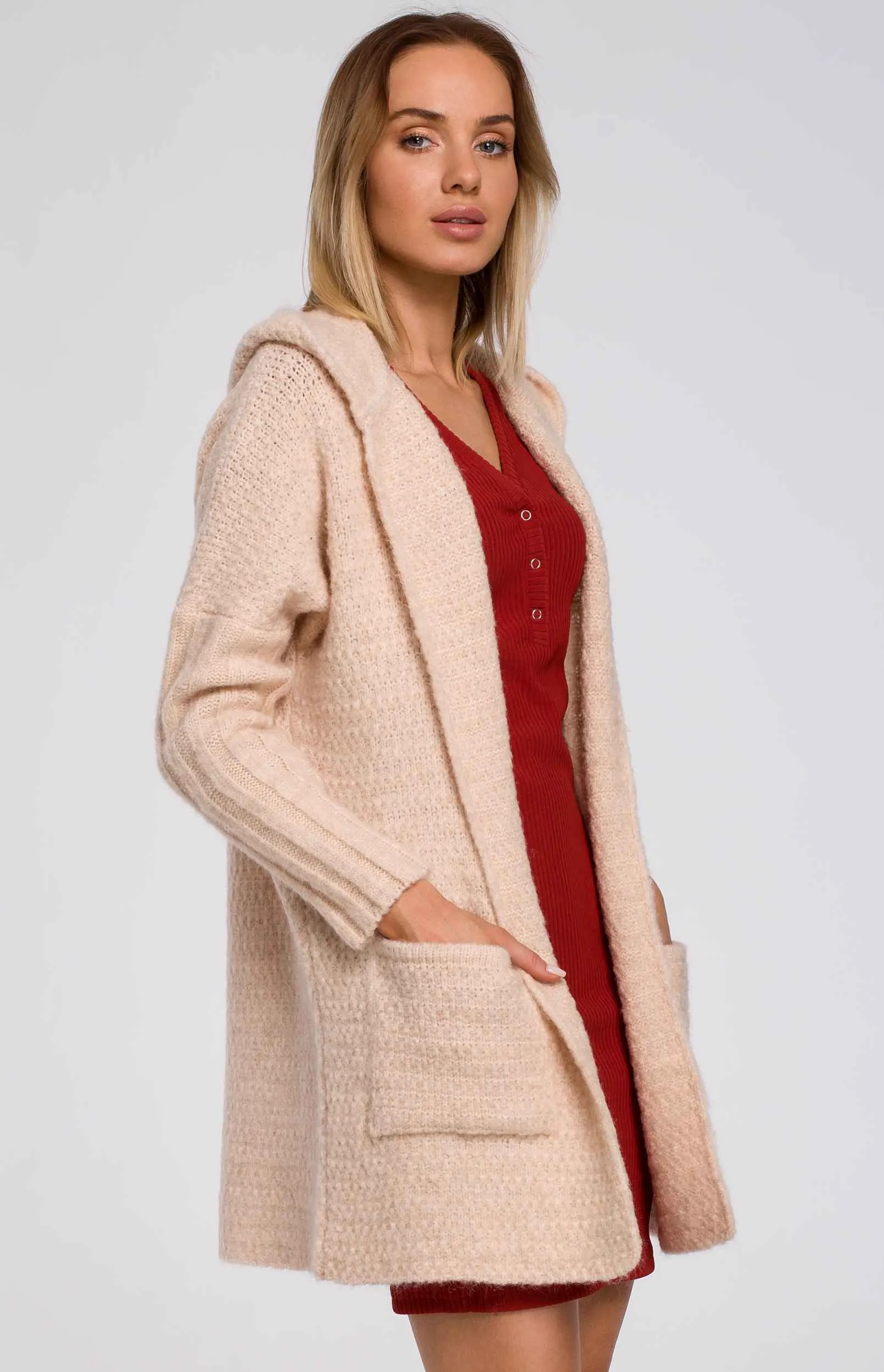 Cardigan capuche beige