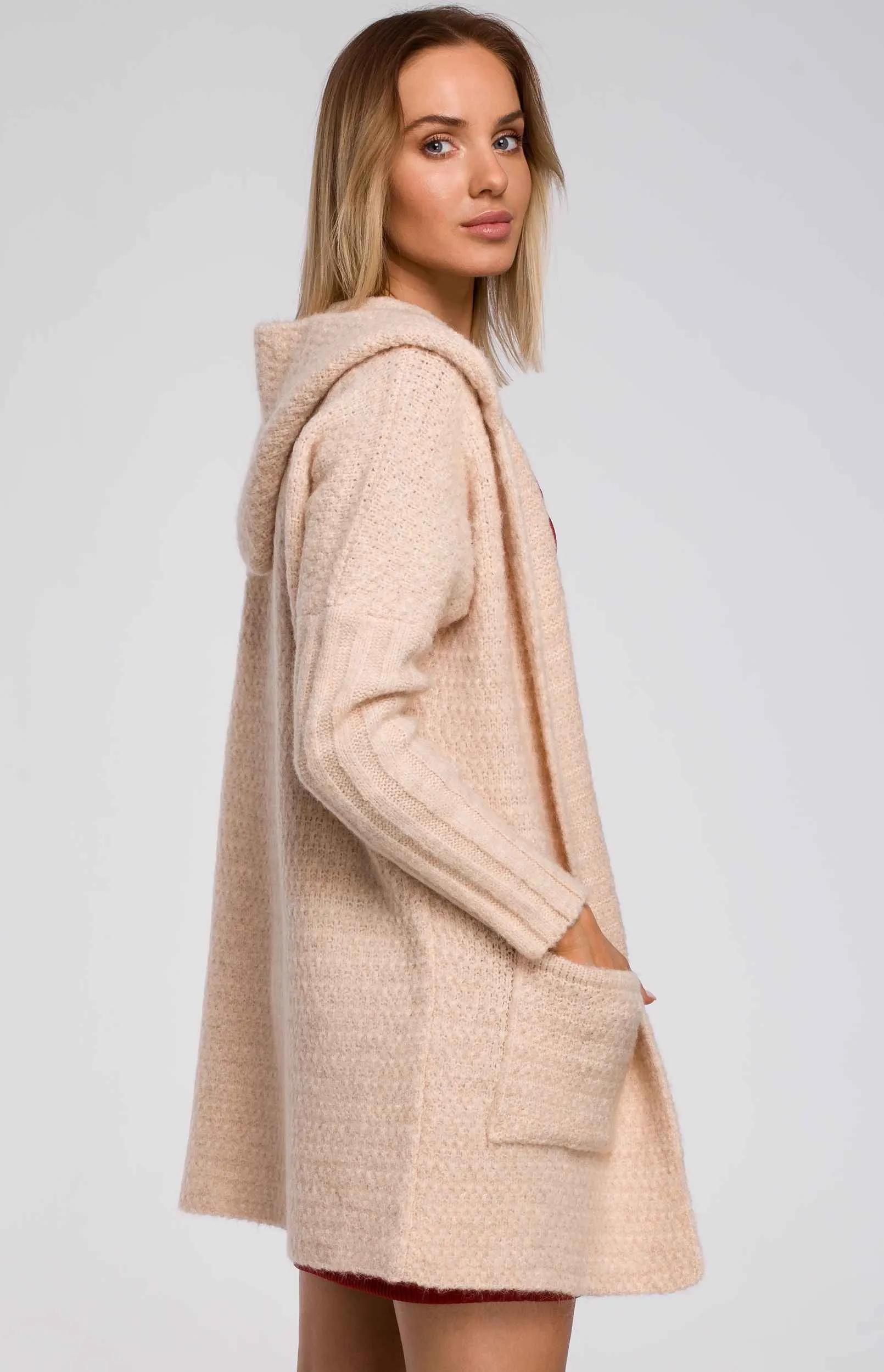 Cardigan capuche beige