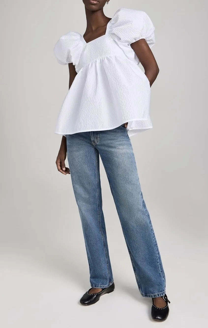 CECILIE BAHNSEN  |Lace-up Casual Style Blended Fabrics Plain Short Sleeves