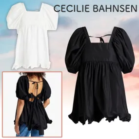 CECILIE BAHNSEN  |Lace-up Casual Style Street Style Plain Short Sleeves