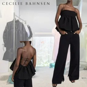 CECILIE BAHNSEN  |Lace-up Peplum Blended Fabrics Street Style Plain