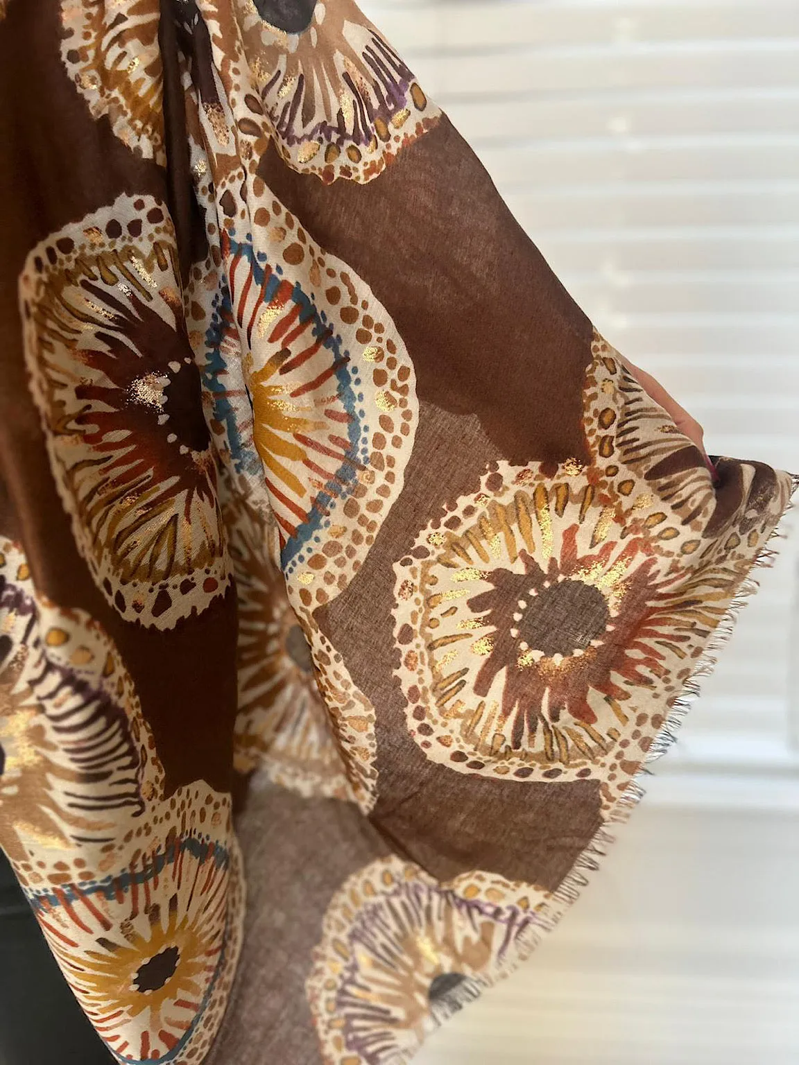 Chocolate Gold Detail Printed Scarf