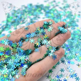 Christmas Nails Holographic Turquoise 3D Snowflakes