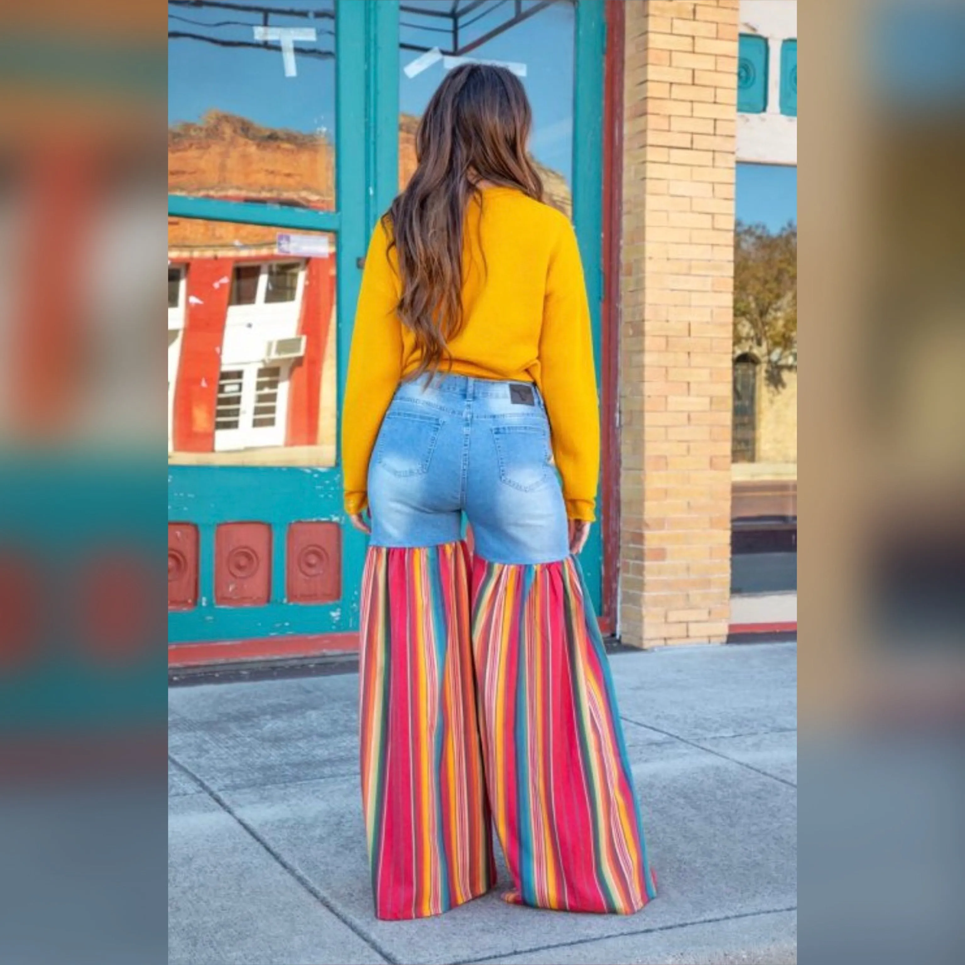 Distressed Light Denim Red Multi Color Palazzo Wide Leg Jeans