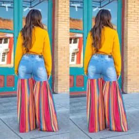 Distressed Light Denim Red Multi Color Palazzo Wide Leg Jeans