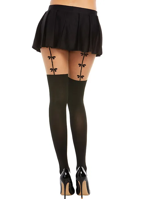 Dreamgirl Sheer Tights With Bow Detail Garters ()