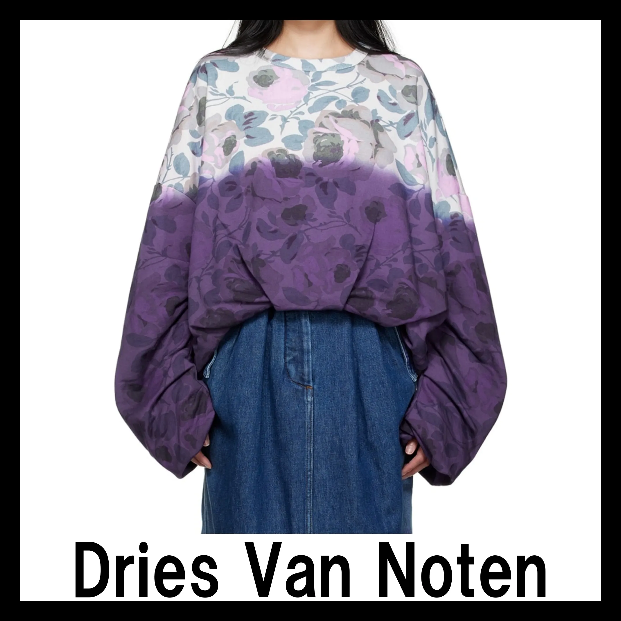 Dries Van Noten  |Crew Neck Flower Patterns Street Style Tie-dye Long Sleeves