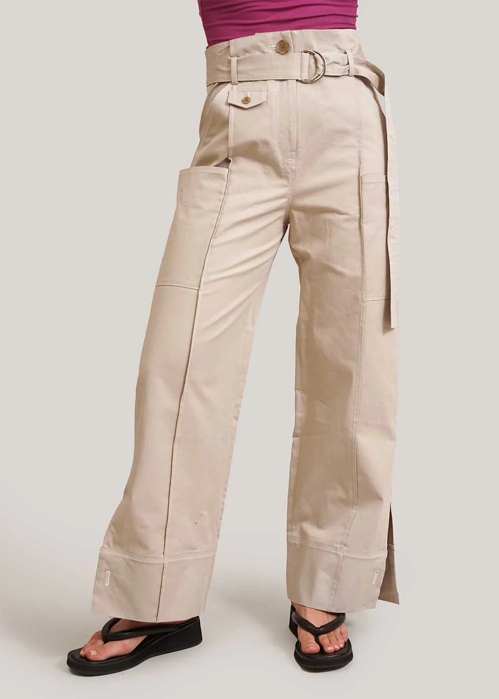 Ecru Harper Belted Trousers