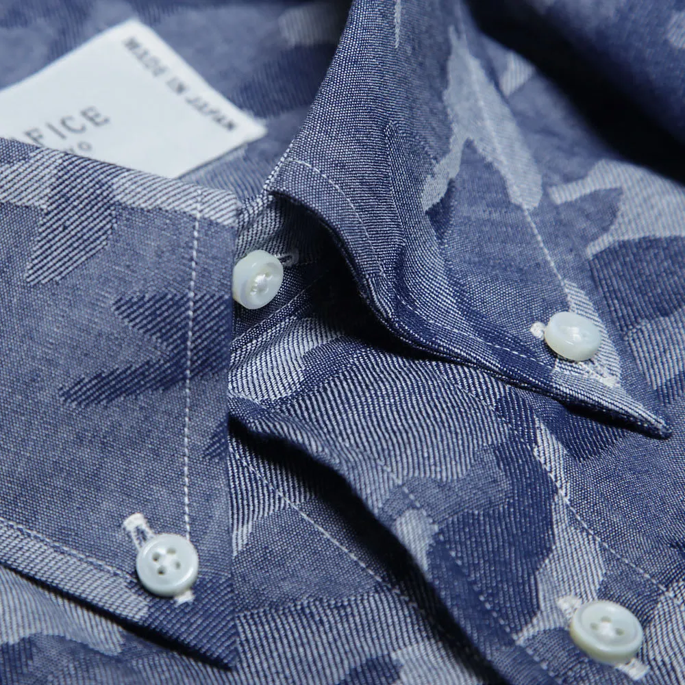 Edifice Indigo Camo Button Down ShirtBlue