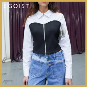 EGOIST  |Lace-up Casual Style Street Style Long Sleeves Plain Cotton