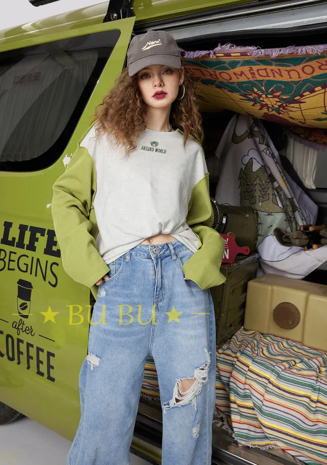 ELF SACK  |Crew Neck Blended Fabrics Street Style Long Sleeves Cotton