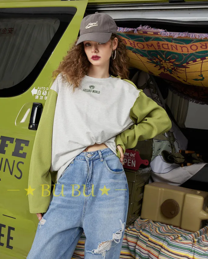 ELF SACK  |Crew Neck Blended Fabrics Street Style Long Sleeves Cotton