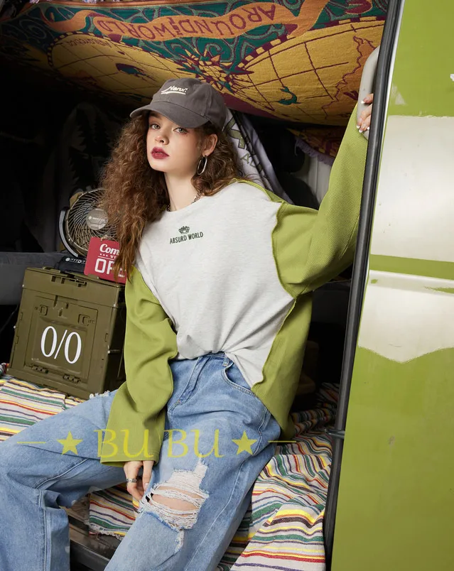 ELF SACK  |Crew Neck Blended Fabrics Street Style Long Sleeves Cotton