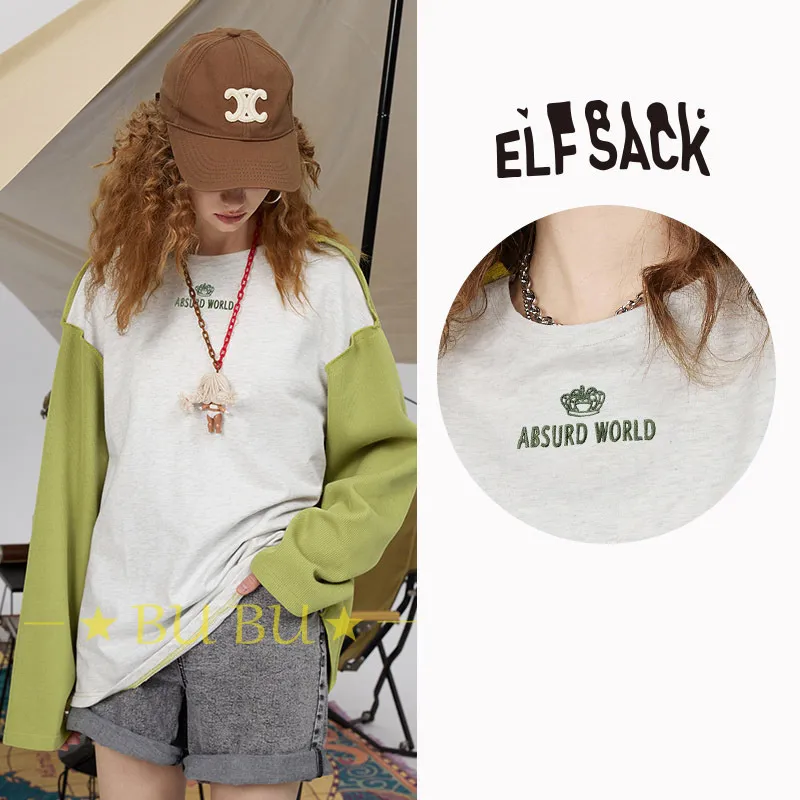 ELF SACK  |Crew Neck Blended Fabrics Street Style Long Sleeves Cotton