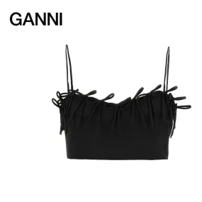 Ganni  |Heart Lace-up Casual Style Blended Fabrics Plain Fringes