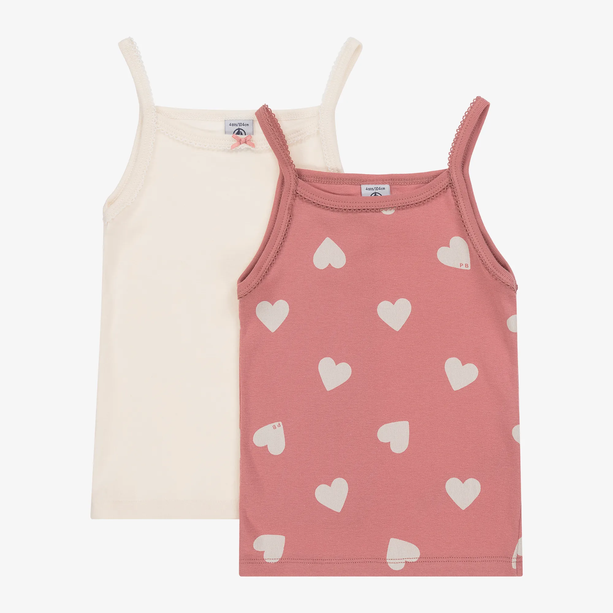 Girls Pink & Ivory Organic Cotton Vests (2 Pack)