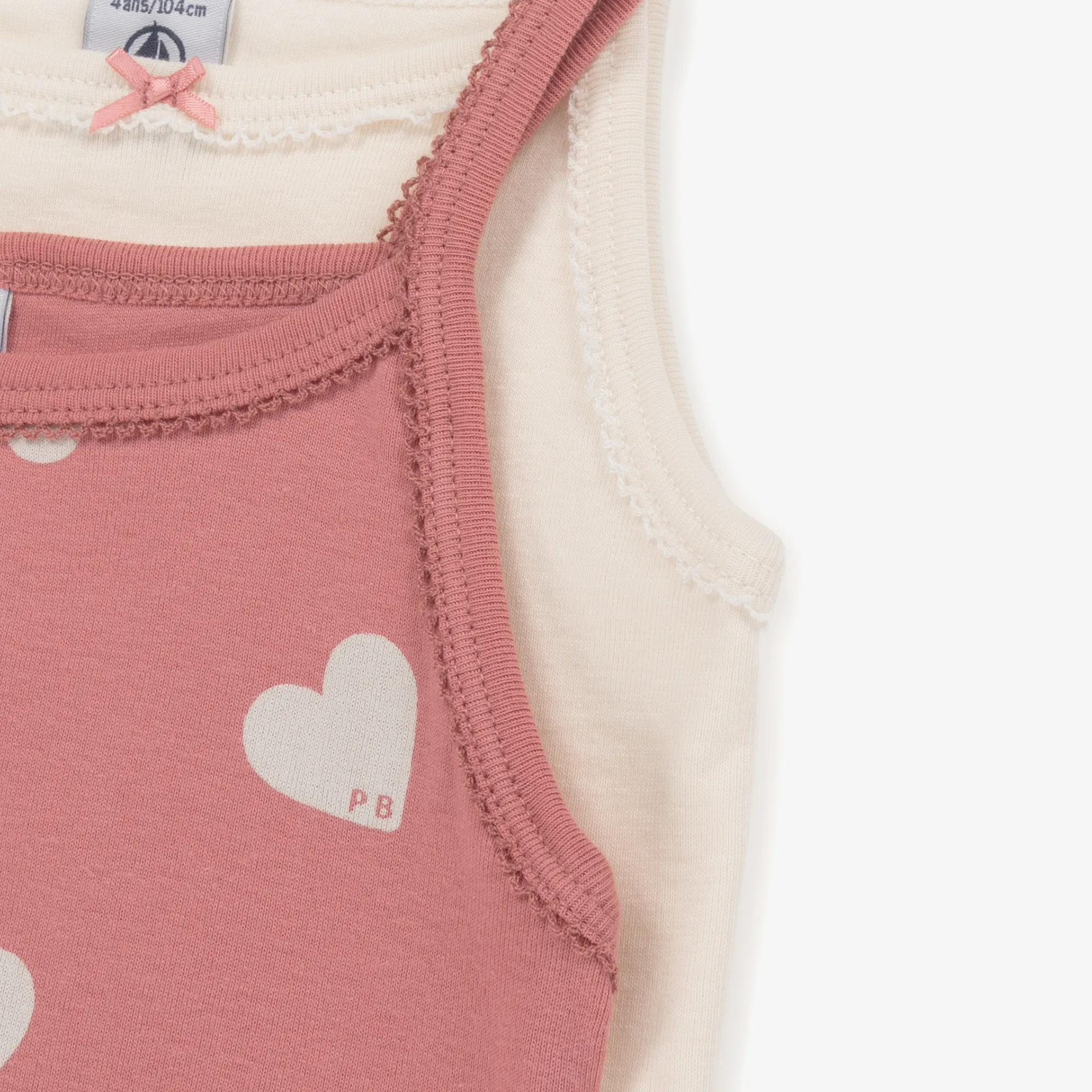 Girls Pink & Ivory Organic Cotton Vests (2 Pack)