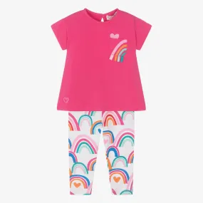 Girls Pink Cotton Rainbow Leggings Set