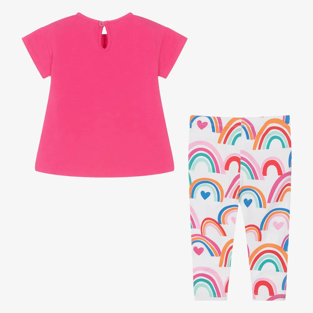 Girls Pink Cotton Rainbow Leggings Set