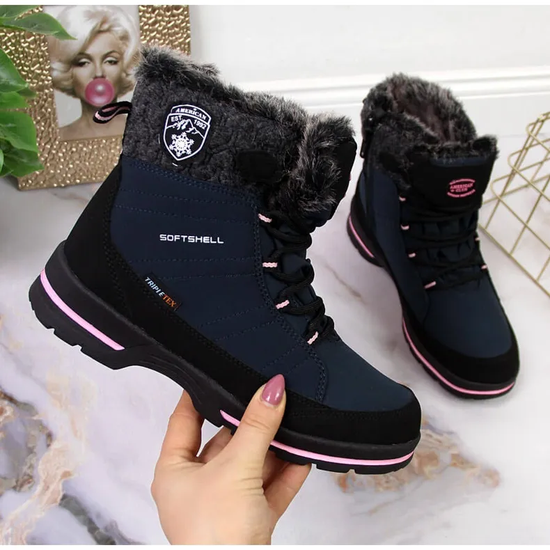 Girls' American Club navy blue waterproof snow boots