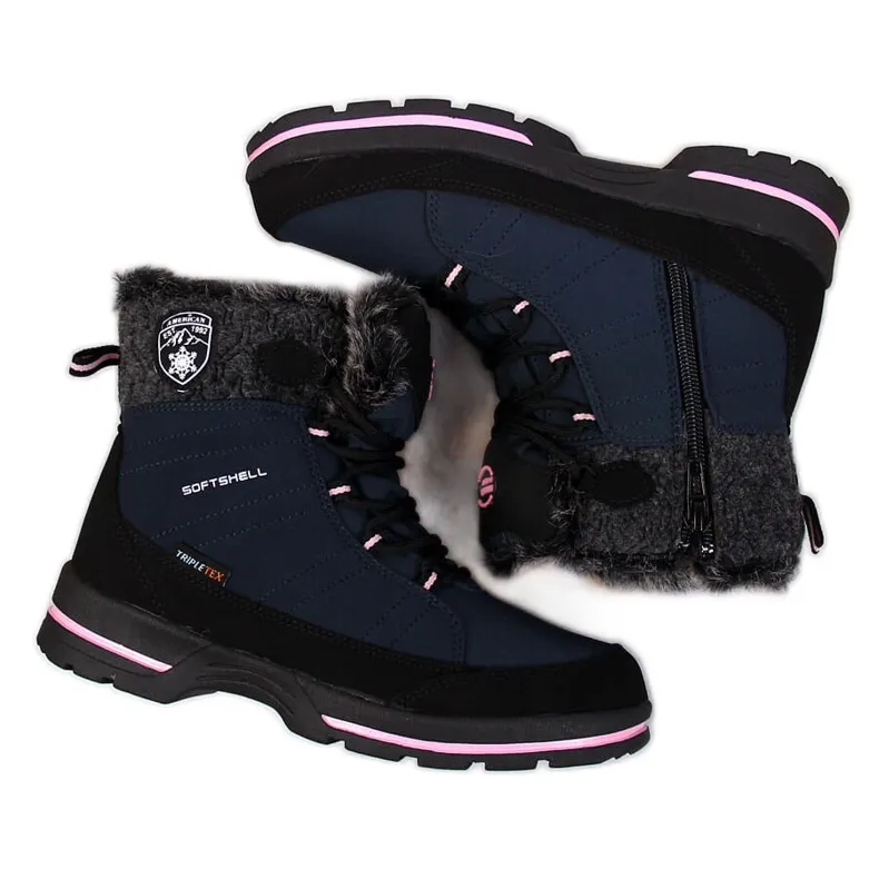 Girls' American Club navy blue waterproof snow boots