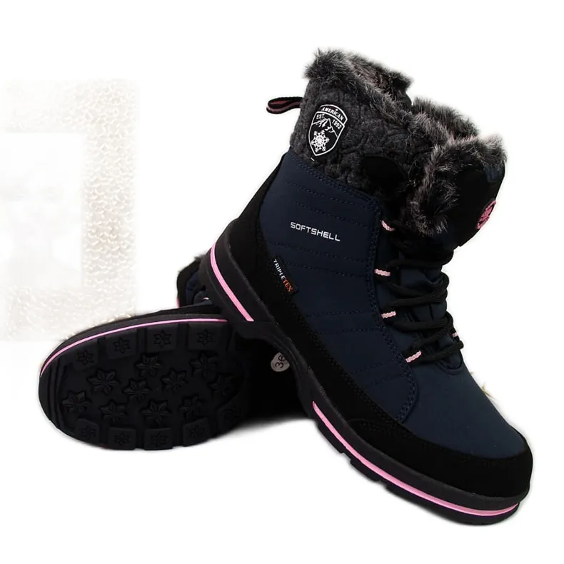 Girls' American Club navy blue waterproof snow boots