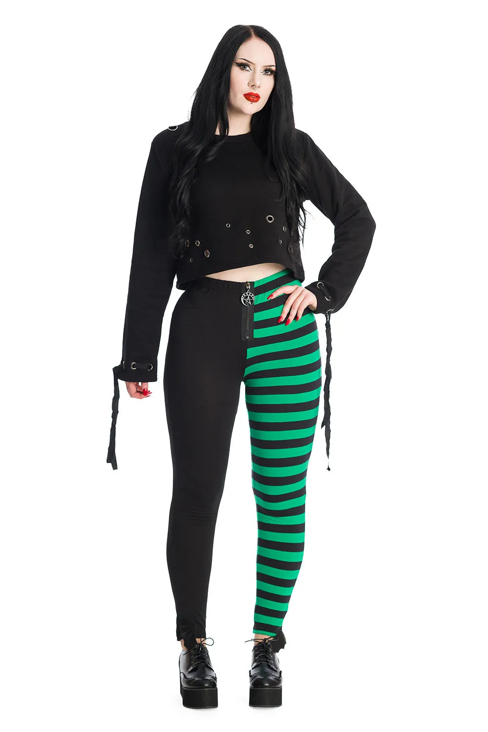 HALF BLACK HALF STRIPES LEGGINGS