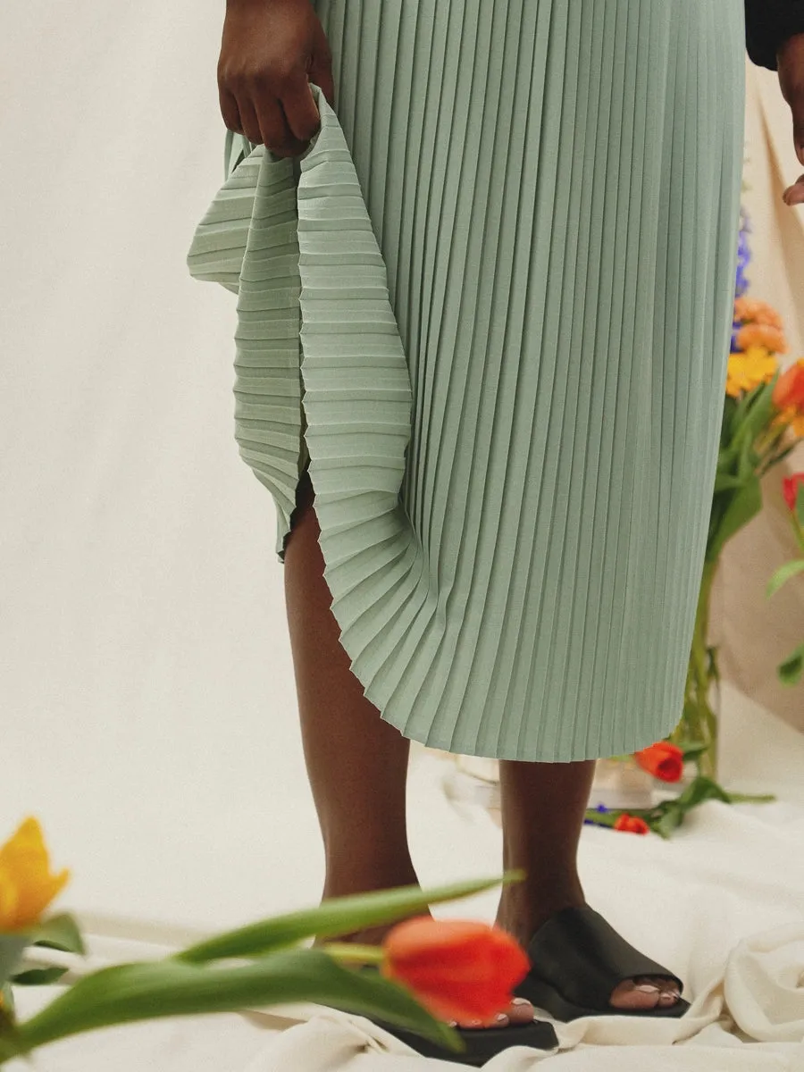 Hazel Sage Pleated Skirt