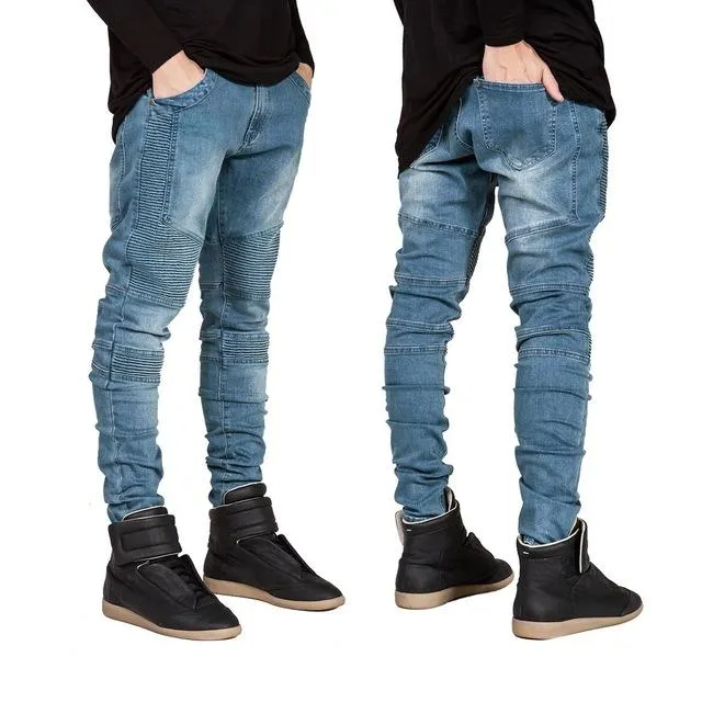 Hiphop Style Men's Skinny Strech Slim Racer Biker Denim Jeans