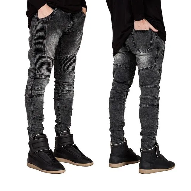 Hiphop Style Men's Skinny Strech Slim Racer Biker Denim Jeans