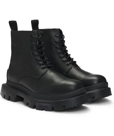 Hugo Grained leather lace-up boots with chunky sole