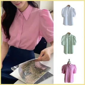 I AM MARI  |Lace-up Casual Style Short Sleeves Lace Office Style