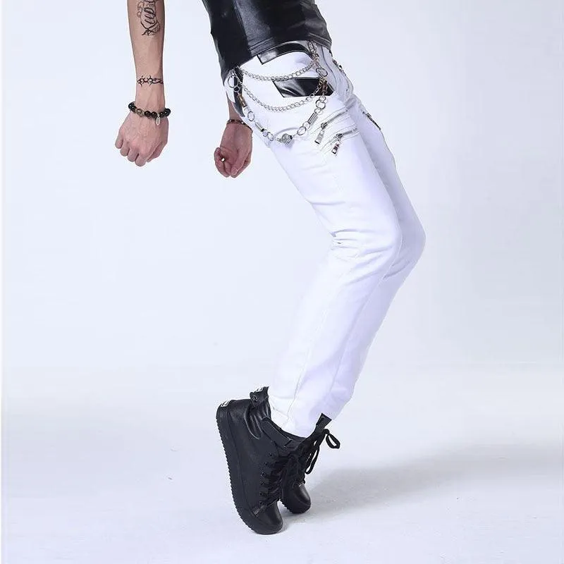 Idopy Multi-Zipper Jeans with Chain Patchwork - Punk Gothic Stage Party Style